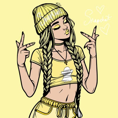 realistic teenage girl with braids and a beanie and crop top doing 🫶🏼