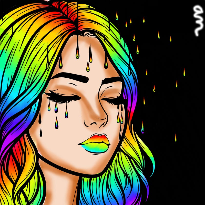 rain going over realistic woman’s face