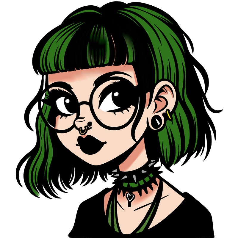 gothic girl with a mullet and glasses