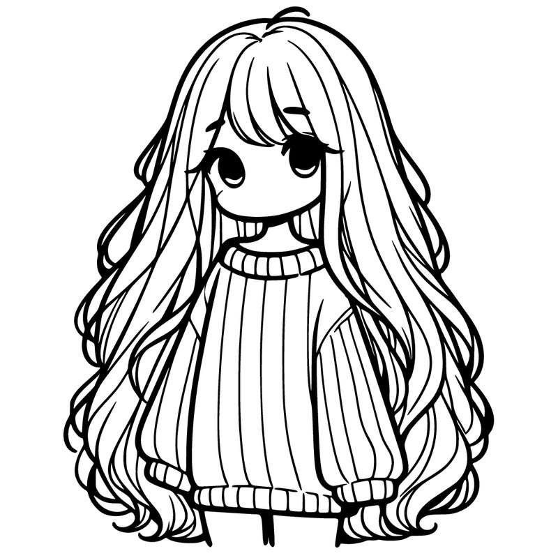girl with long hair wearing a oversized sweater