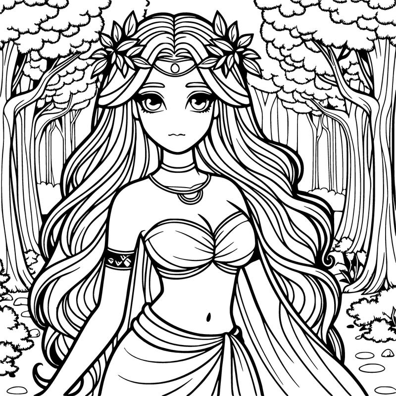 realistic girl goddess in the forest