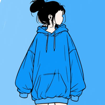 realistic girl with a oversized sweatshirt on and a bun