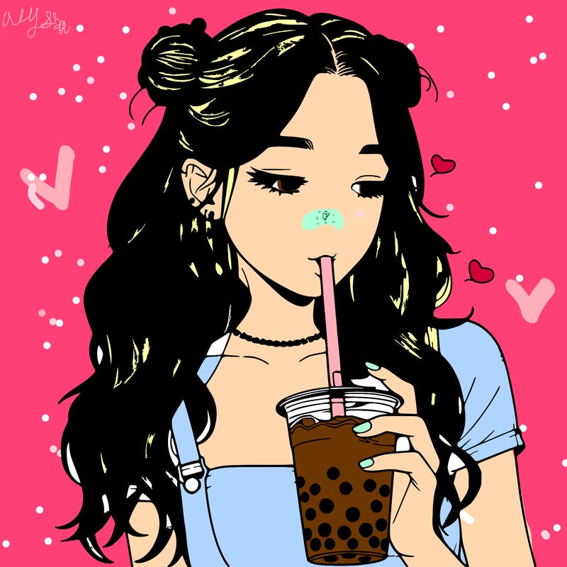 aesthetic realistic girl with boba