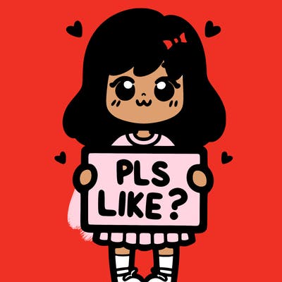 girl holding sign saying pls like?