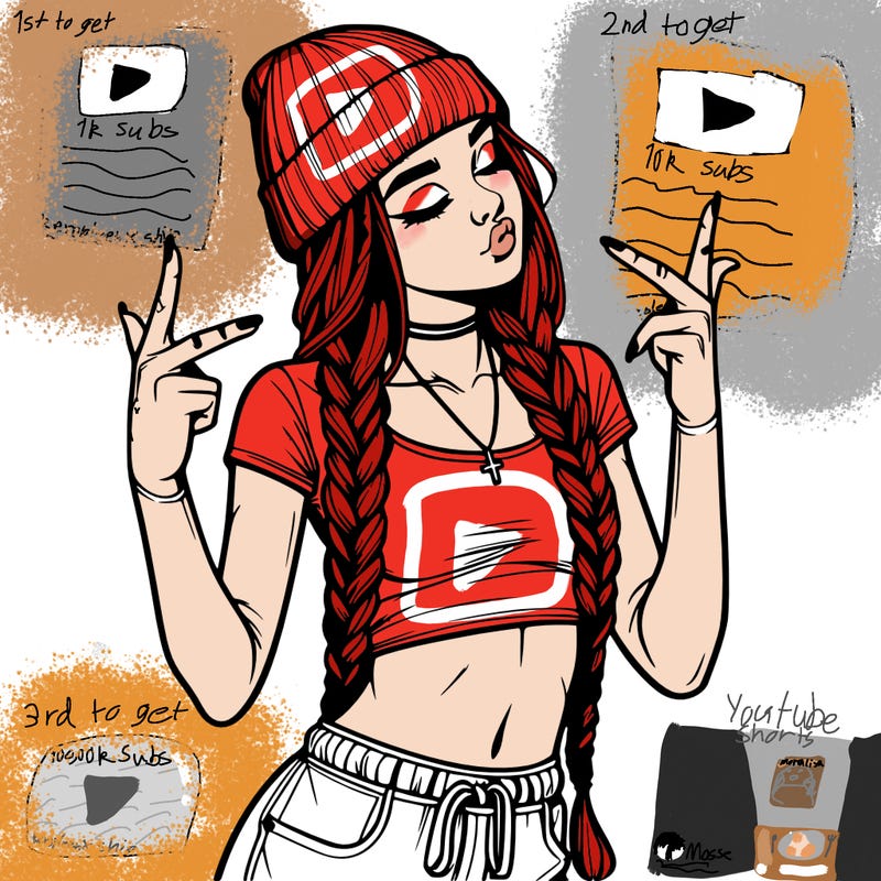 realistic teenage girl with braids and a beanie and crop top doing 🫶🏼