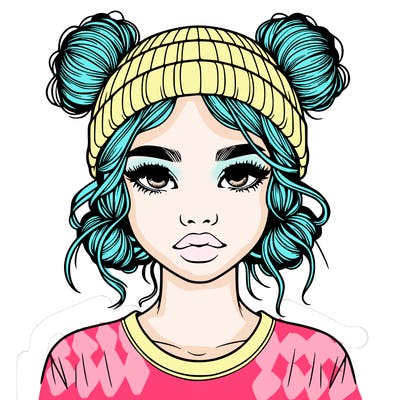 realistic girl with buns in her hair with a beanie on