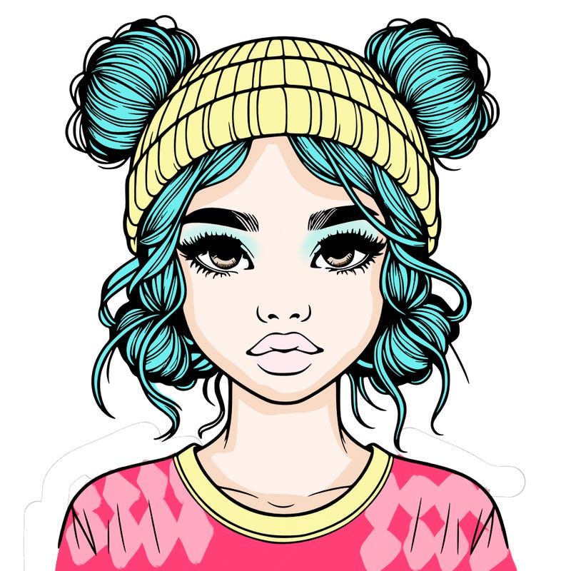 realistic girl with buns in her hair with a beanie on