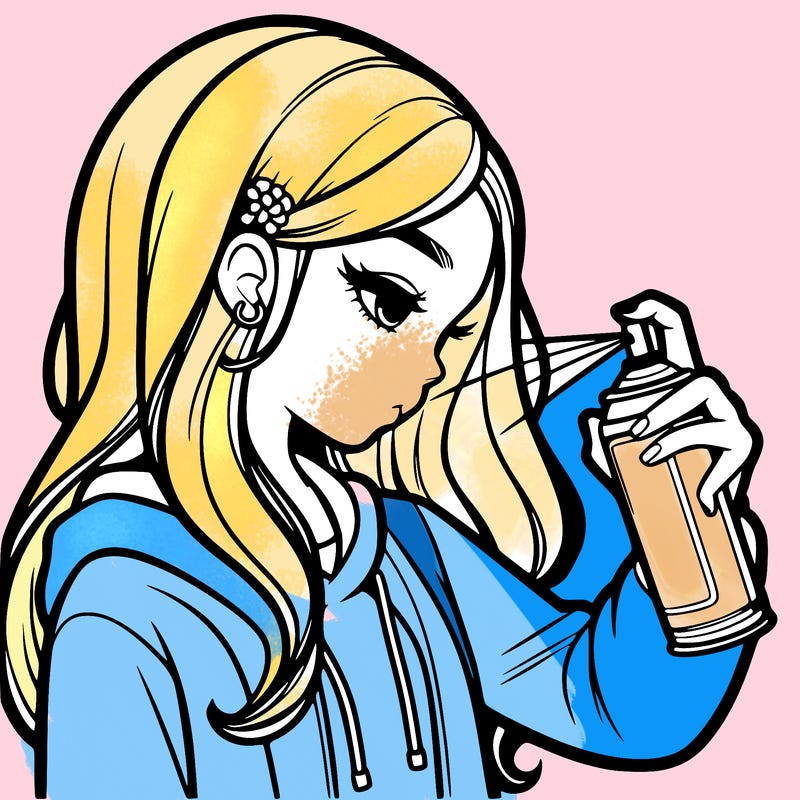 a realistic girl spray painting