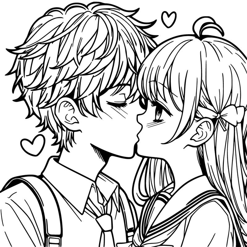 a boy and girl kissing anime
