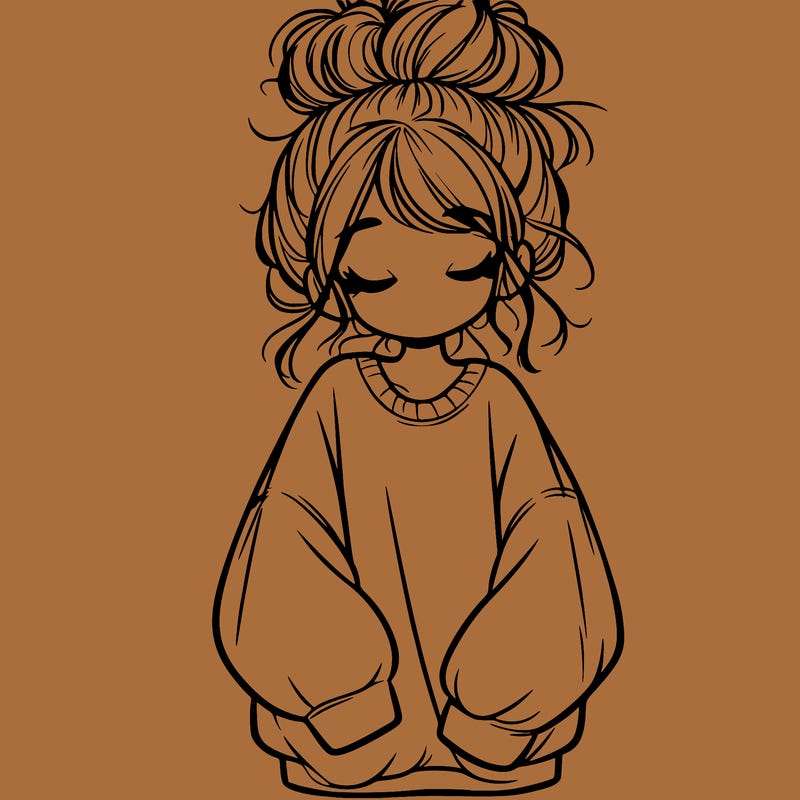 girl with baggy sweatshirt and messy bun