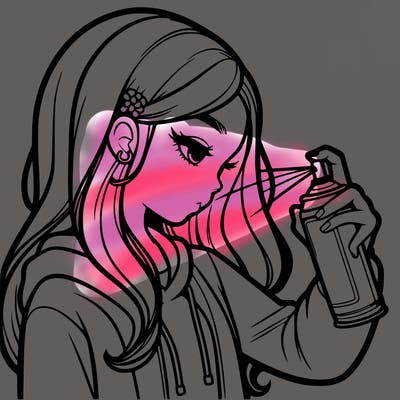 a realistic girl spray painting