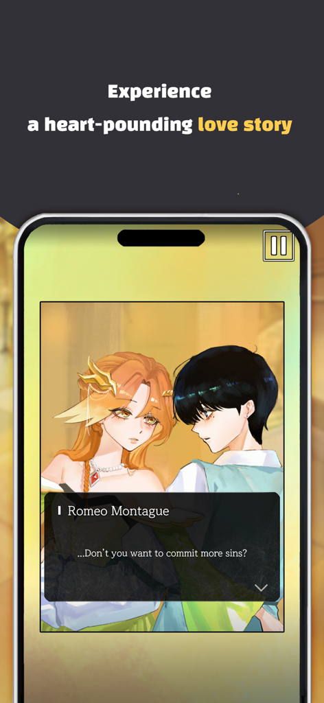 Romeo and Juliet: Love Story - ロミオとジュリエット ラブストーリーのビジュアルノベルの対話シーン。二人の主人公が登場します。