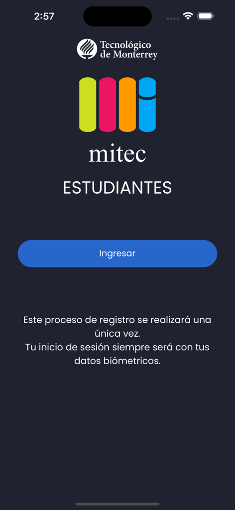 mitec app - Tela de login do aplicativo mitec para estudantes do Tecnológico de Monterrey