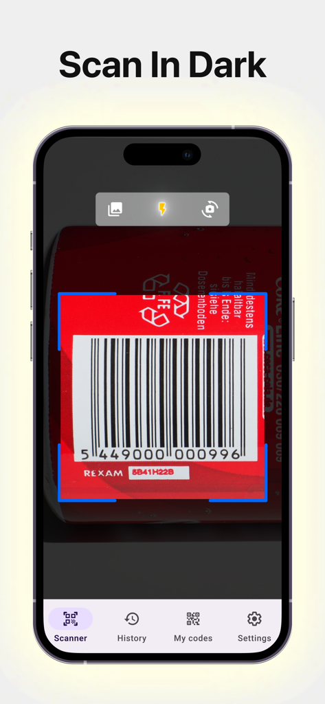 QR Reader & Code Scanner App - Scanning a barcode in low light using the QR Reader app flashlight feature