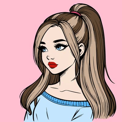 realistic girl with a high ponytail