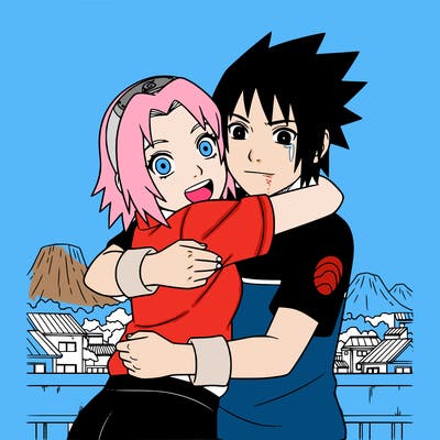 sakura character from the series naruto hugging saske