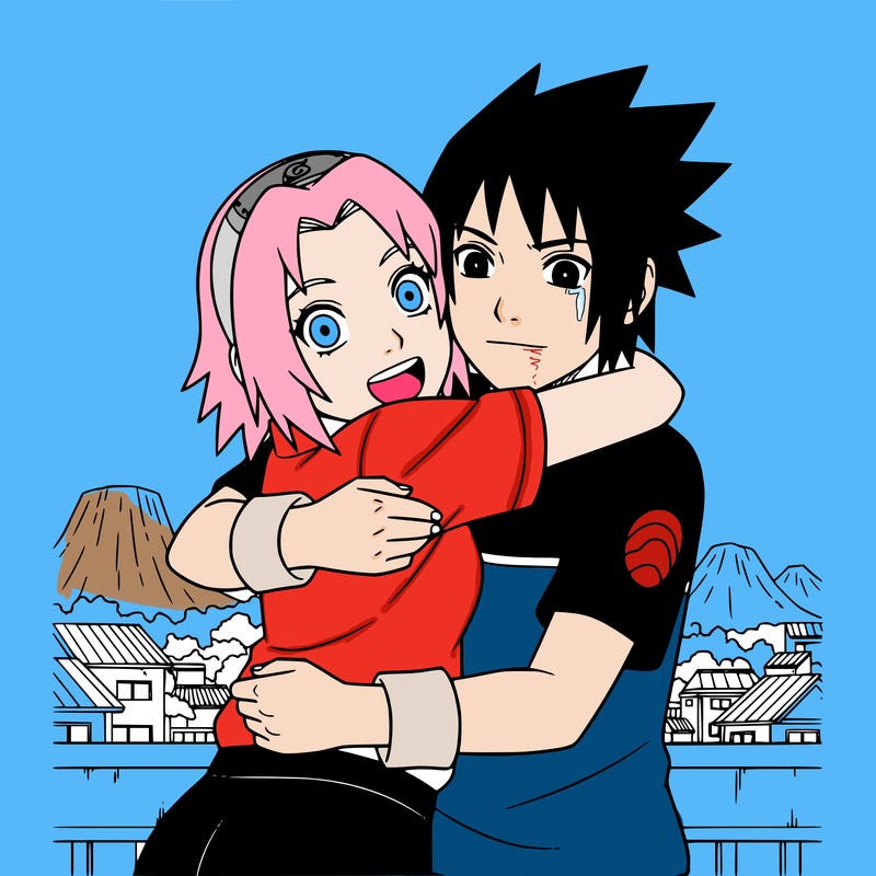 sakura character from the series naruto hugging saske