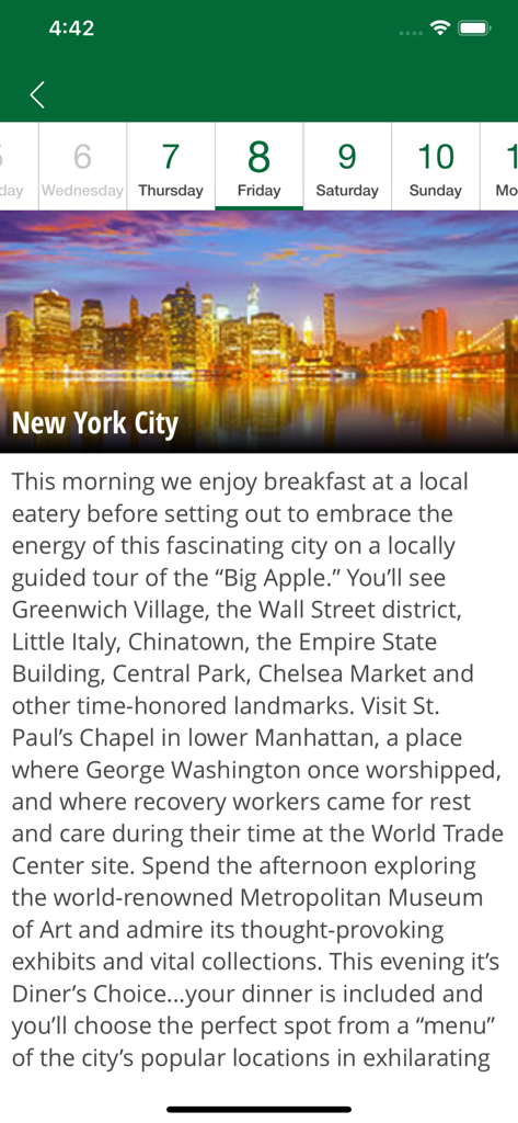 ColletteCompass - Daily travel itinerary for New York City on the ColletteCompass app.