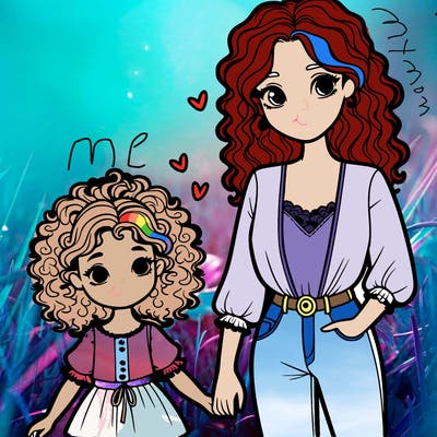 mom and daughter with curly hair and matching outfits