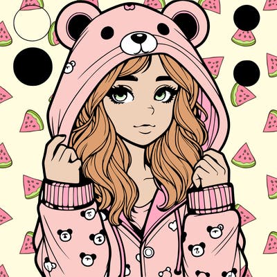 realistic girl in a animal pjs hoodie