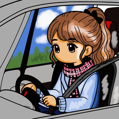 a girl in a car