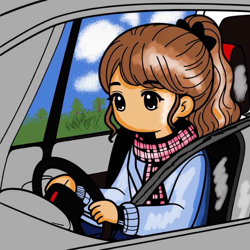 a girl in a car