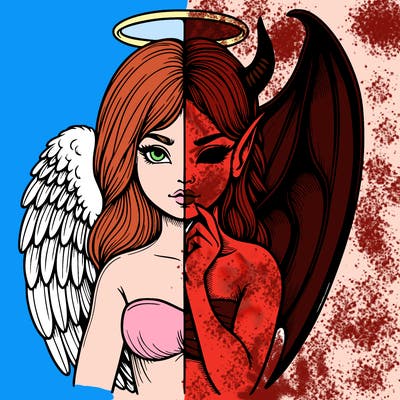 realistic angel half demon