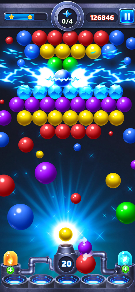 Bubble Shooter - Classic Pop - A vibrant gameplay scene from Bubble Shooter Classic Pop featuring colorful bubbles and lightning power ups