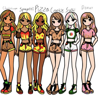 a group of girls wearing crop tops and shorts