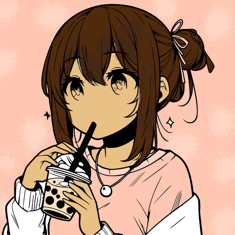 manga character drinking boba