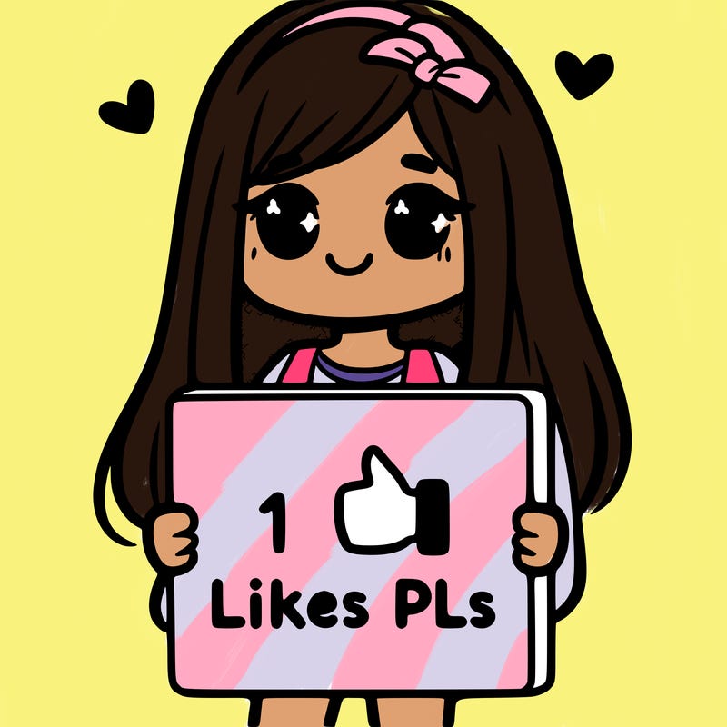 girl holding a sign saying 10 likes pls