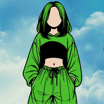 realistic girl faceless with baggy pants and a crop top