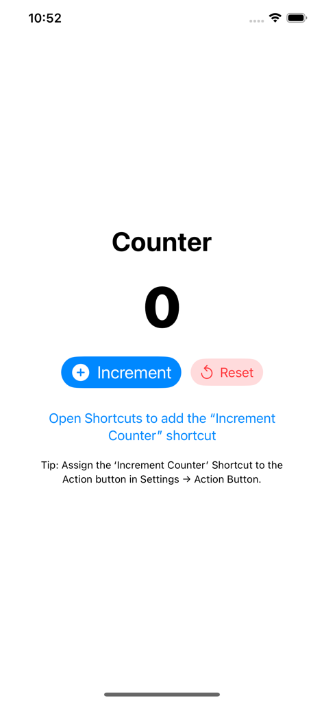 Action Counter – Tap and Track - Action Counter main interface with a large tally display plus increment and reset buttons