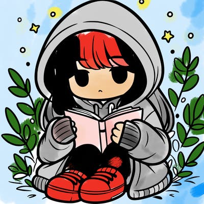 girl in oversized hoodie reading a book