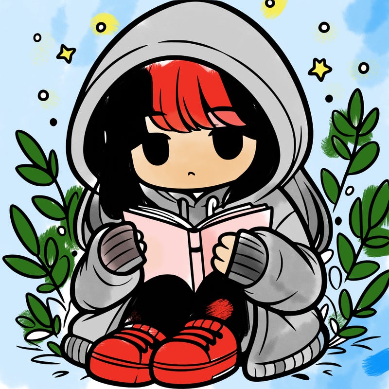 girl in oversized hoodie reading a book