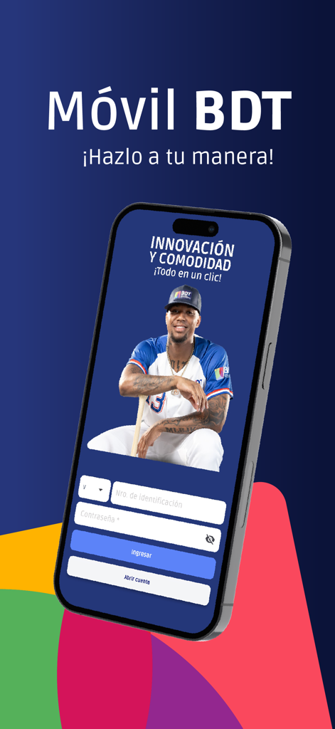 Movil BDT - Pantalla de inicio de sesión de la aplicación de banca móvil Movil BDT con campos de identificación y contraseña