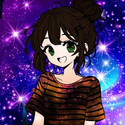 anime girl teenager striped shirt and smile and messy bun