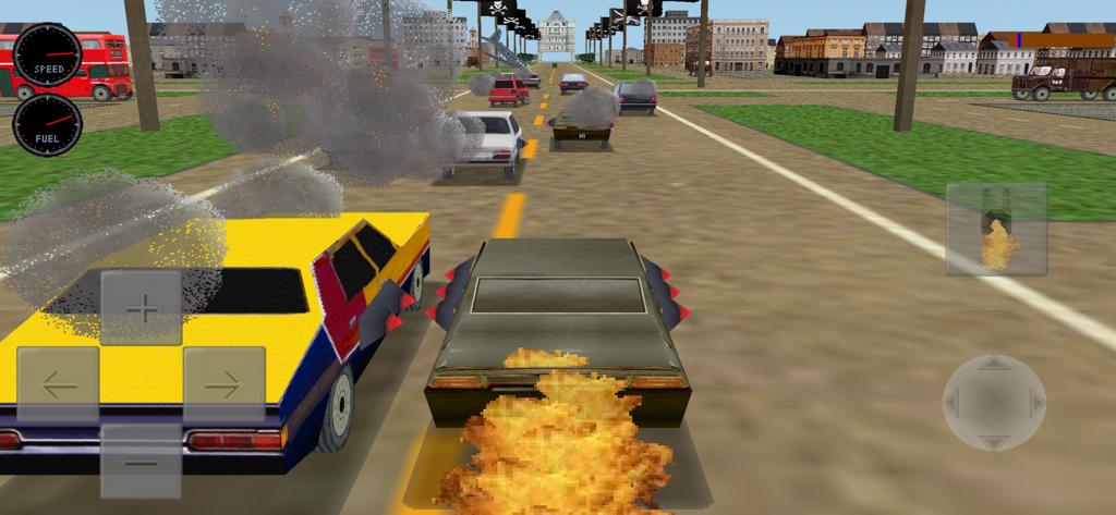Mad Road 3D - Combat cars game - 3D combat racing gameplay in Mad Road 3D showing a car with side spikes and explosions