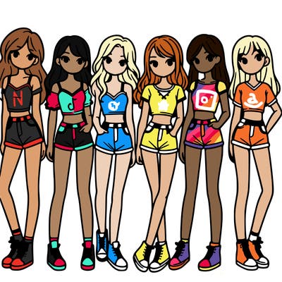 a group of girls wearing crop tops and shorts