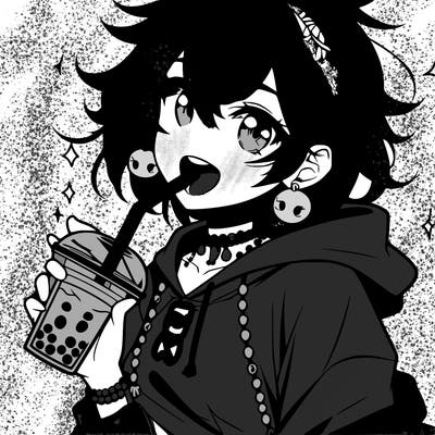 hot baddie anime girl drinking boba and biting the straw