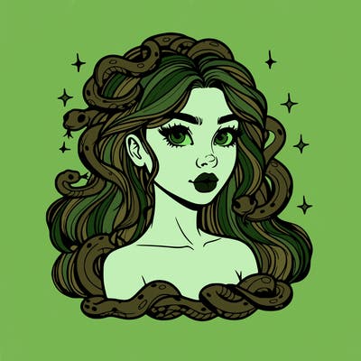 realistic girl with snakes as hair