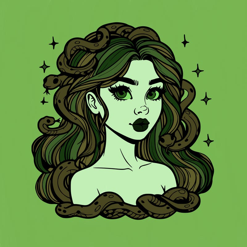 realistic girl with snakes as hair