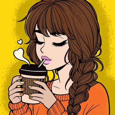 realistic girl drinking coffee
