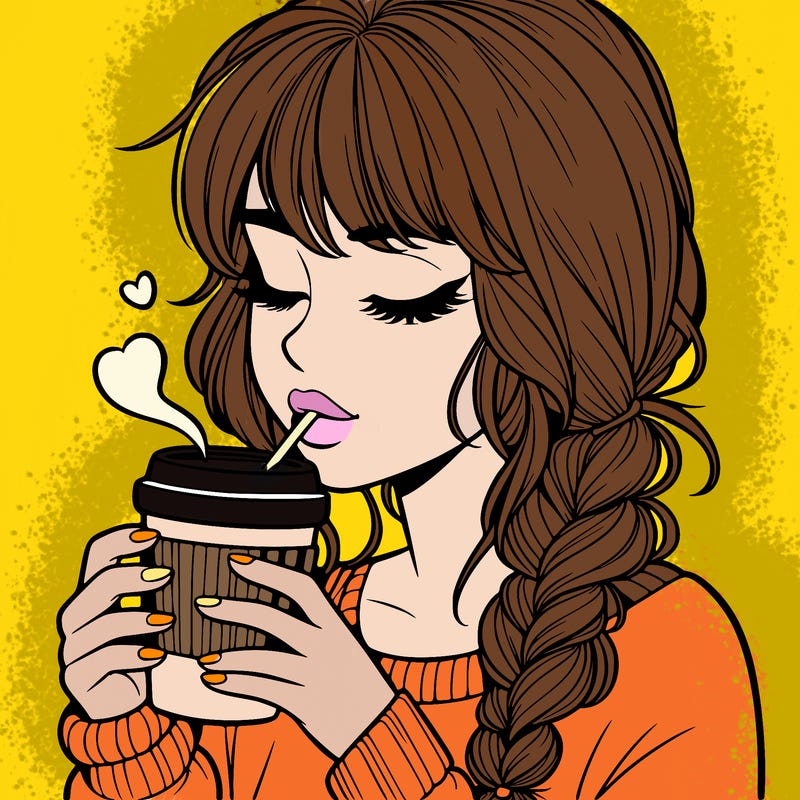 realistic girl drinking coffee