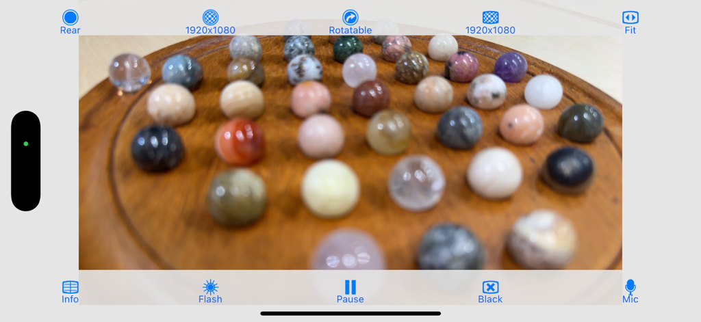 CameraVision - CameraVision app interface showing a live high definition view of small colorful spheres for a physical demonstration