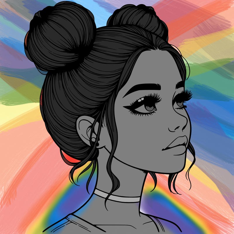 realistic girl with buns on the top of her head