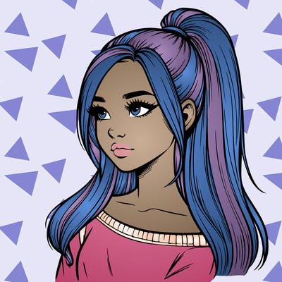 realistic girl with a high ponytail