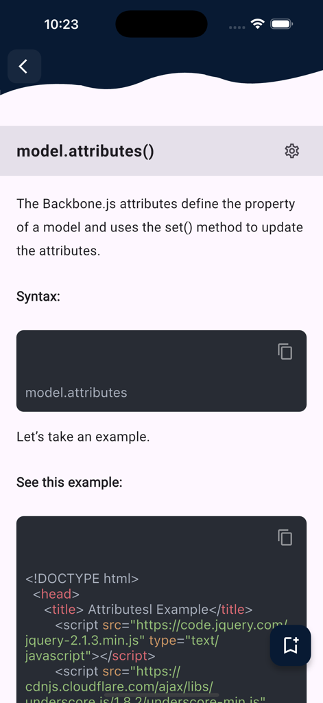 Learn Backbone.js Framework - Technical documentation and code example for model attributes within the Backbone.js learning app.