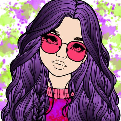 girl with long hair and freckles and glasses realistic