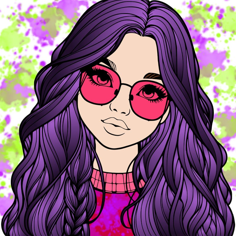 girl with long hair and freckles and glasses realistic